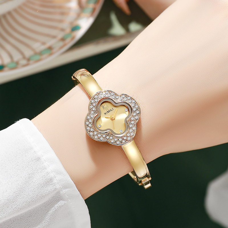 Luxury Watch Kids - 여성용 럭셔리 다이아몬드 장식 네잎 클로버