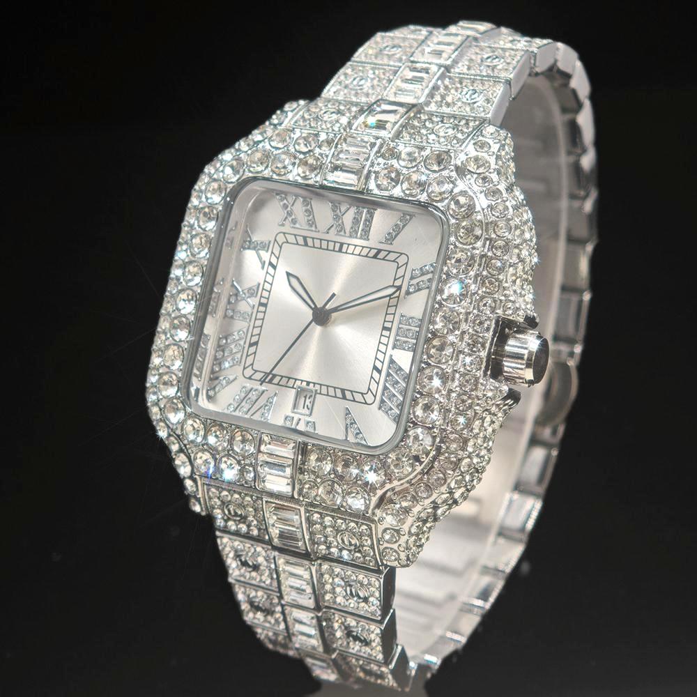 Luxury Watch And Jewelry Brand - UNIGUET 남성용 럭셔리 다이아몬드 시계, 스퀘어