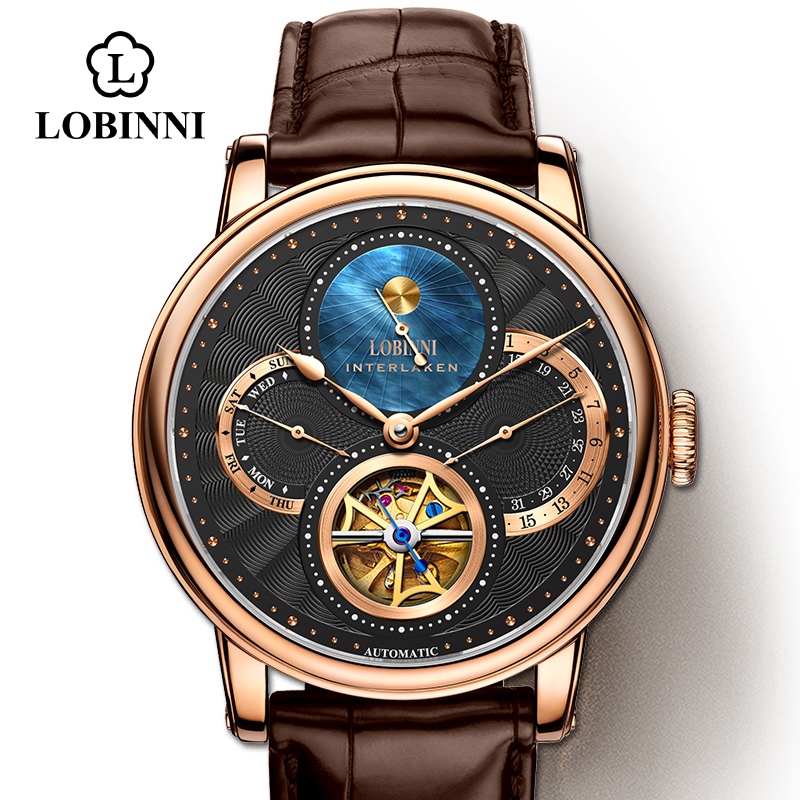 Chronograph Flyback Watch - LOBINNI-남성 자동 골드 기계식 시계, 패션