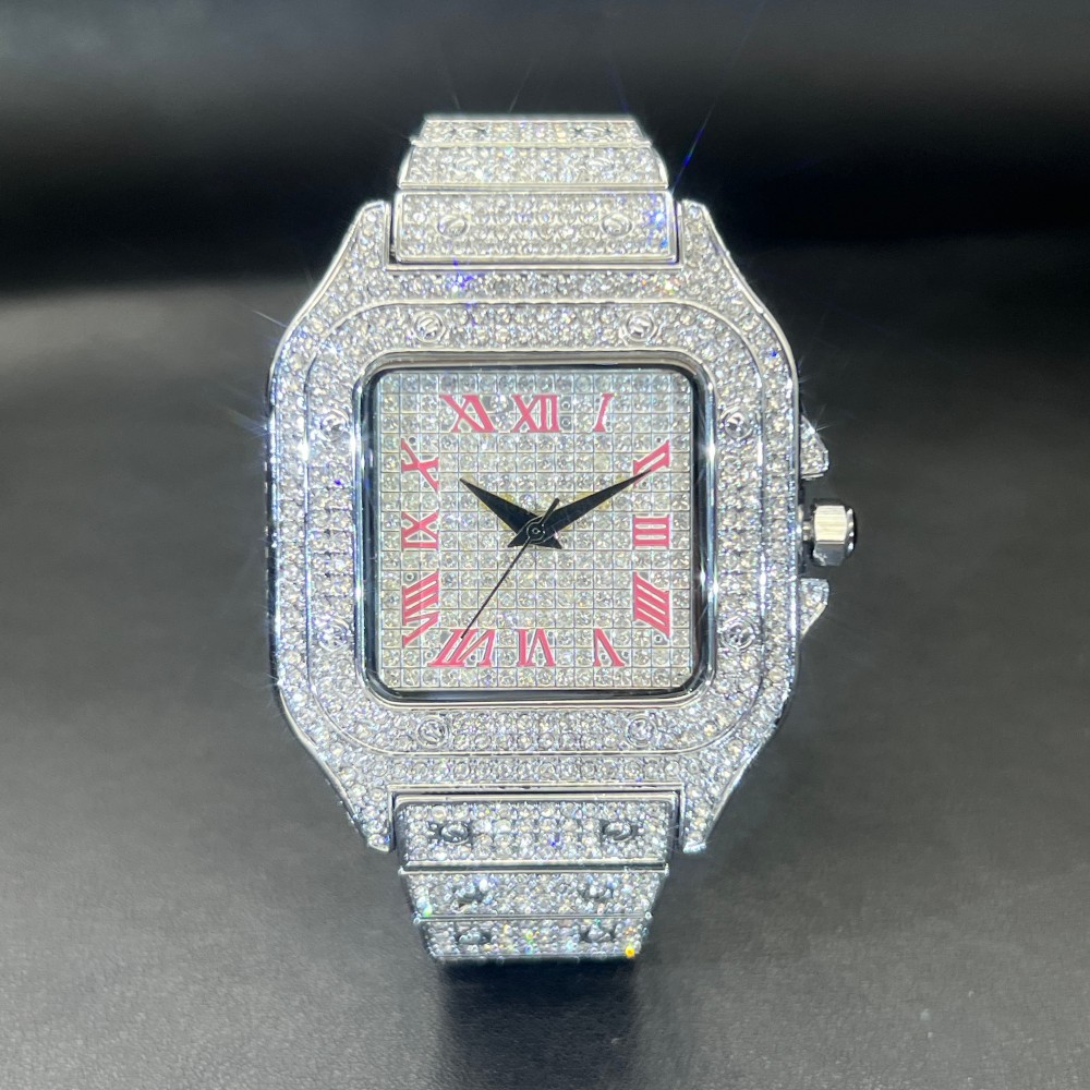 미스폭스 아이스드 아웃 남성 시계 사각형 다이아몬드 핑 - Luxury Watch Sale 리뷰 및 가격