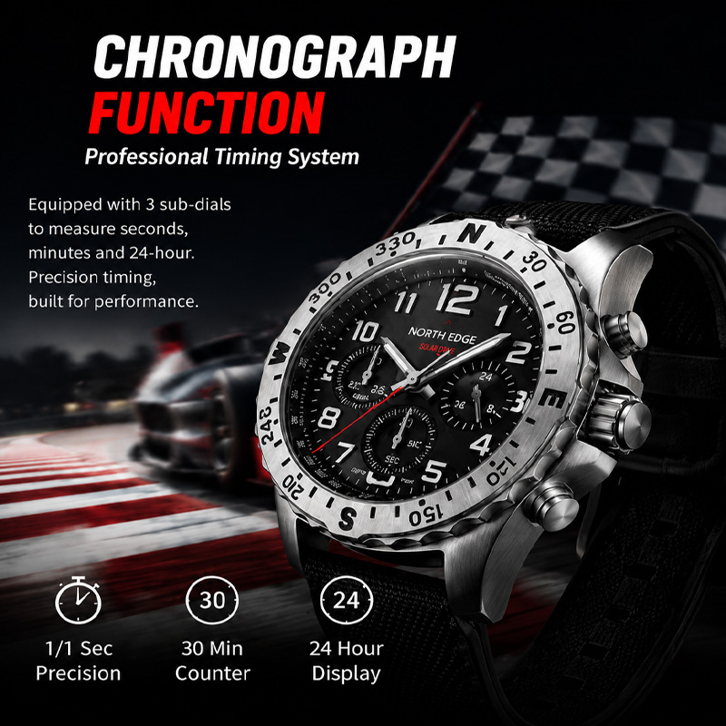 노스 엣지 마하 2 남성용 시계 솔라 파워 316 스테 - Chronograph Flyback Watch 리뷰 및 가격