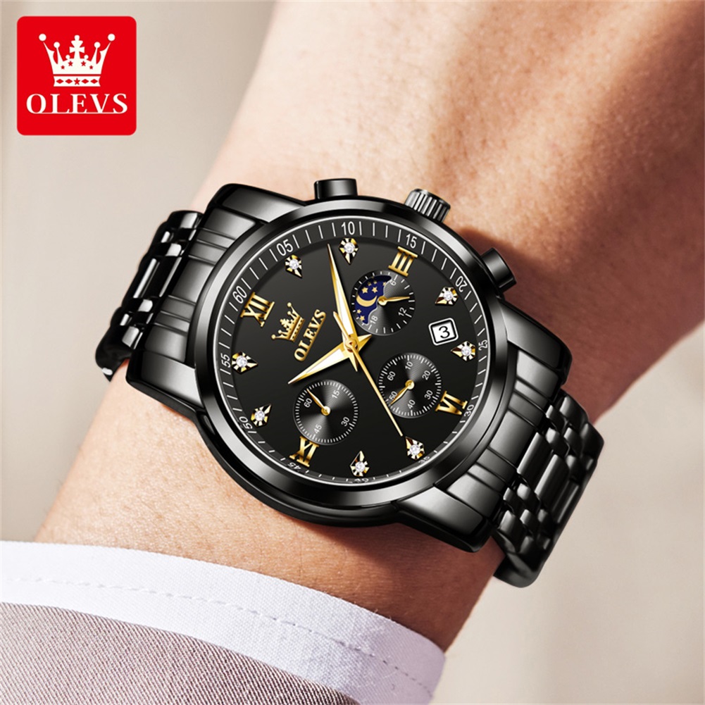 OLEVS 인기 남성용 시계 스테인레스 스틸 블랙 문  - Luxury Watch Wallpaper 리뷰 및 가격